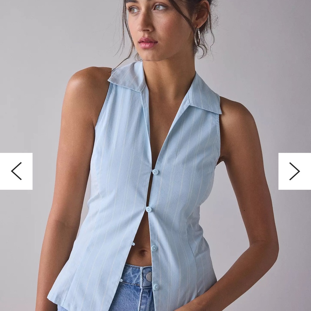 Light Blue Sleeveless Button-Up Top